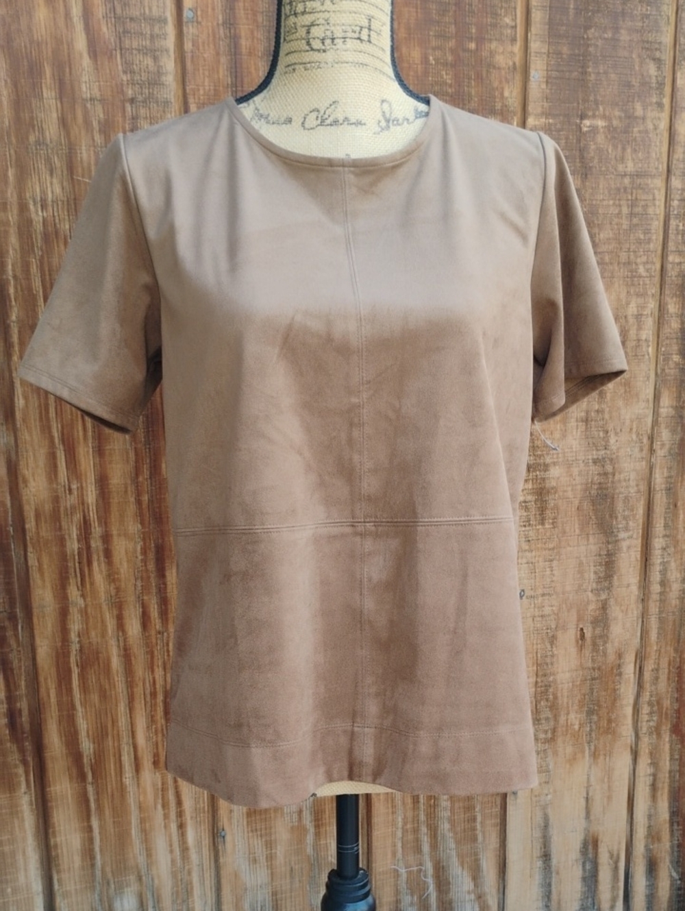 J. Jill Short Sleeve Faux Suede Top in Acorn